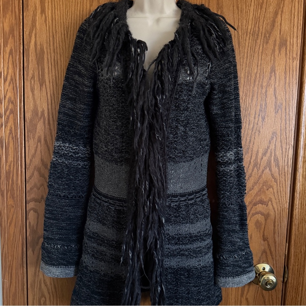 Free People Open Knit Cardigan Sweater Black & Gray Long Sleeves Women's Size S